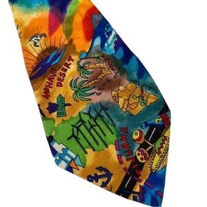 VTG 90’s Nicole Miller Mens Silk Neck Tie California Landmarks Map Bold Colorful
